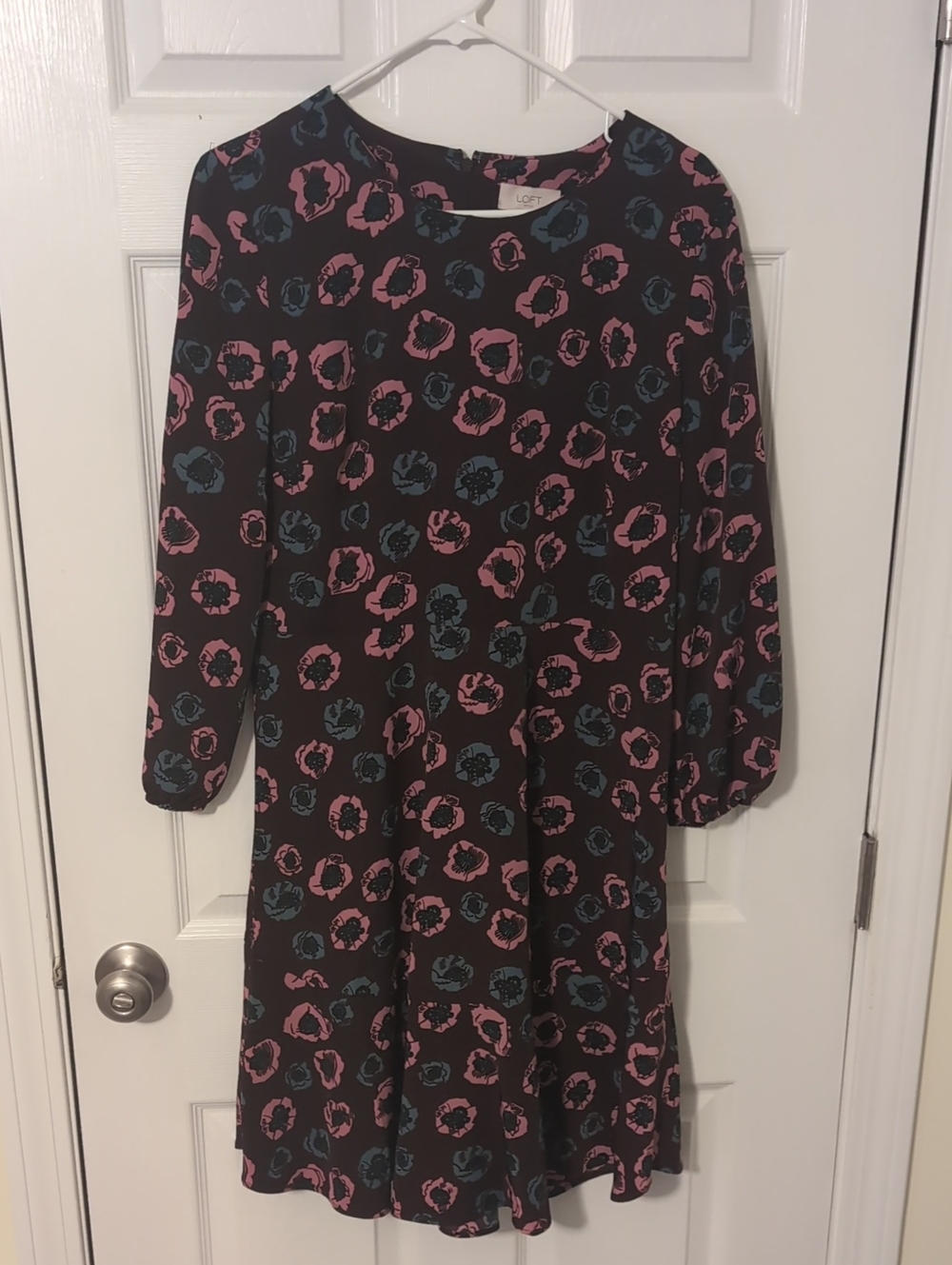 LOFT Brown Dress with Pink & Teal Floral Print